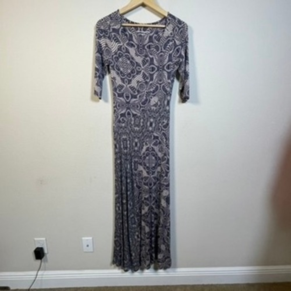 Soft Surroundings Maxi Dress Women XS Blue Gray Geometric Vacation Travel Boho